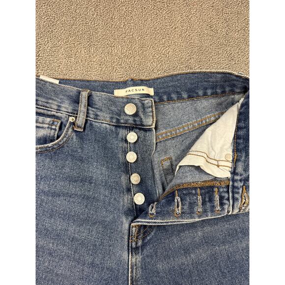PACSUN Jeans High Rise Straight Button Fly Distressed Medium Wash Denim Size 25 - Picture 3 of 10